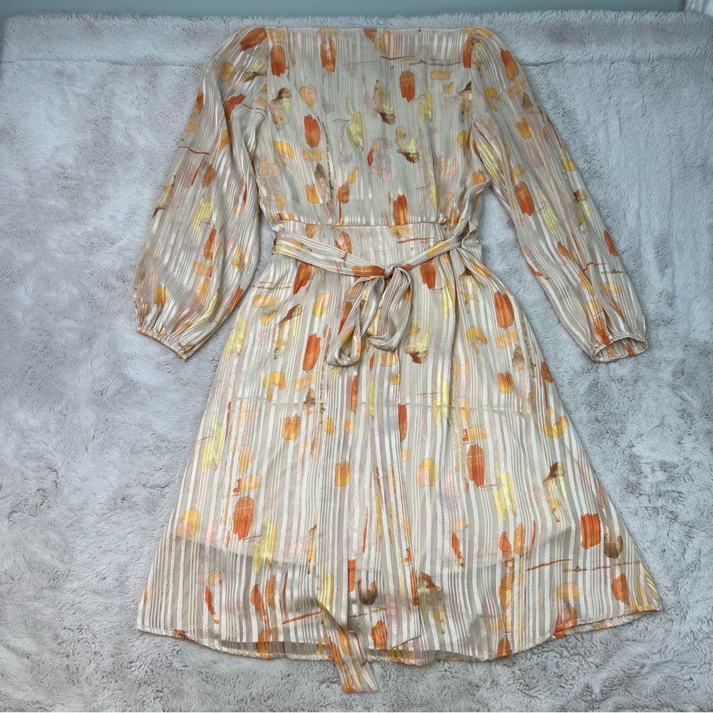 Saint Tropez Elegant Orange Gold Patterned Wrap Dress Size Small New with Tag - Picture 11 of 14